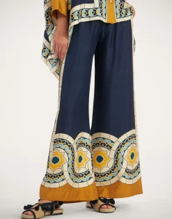 La DoubleJ Pantaloni E Shorts<Palazzo PantsMudejar Placée Blue in Silk Twill