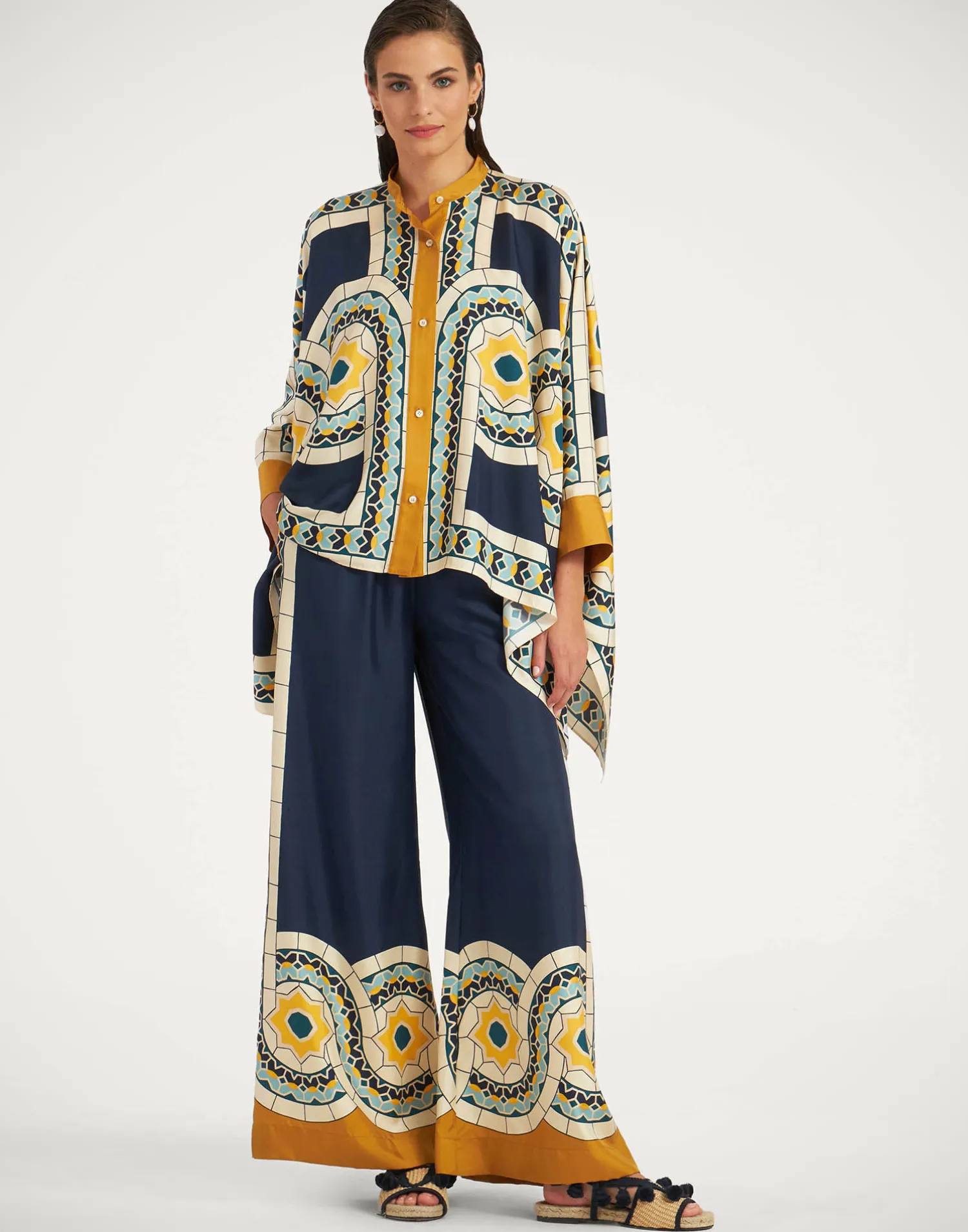 La DoubleJ Pantaloni E Shorts<Palazzo PantsMudejar Placée Blue in Silk Twill