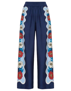 La DoubleJ Pantaloni E Shorts<Palazzo PantsWhitsun Plac&eacute;e Blue in Silk Twill