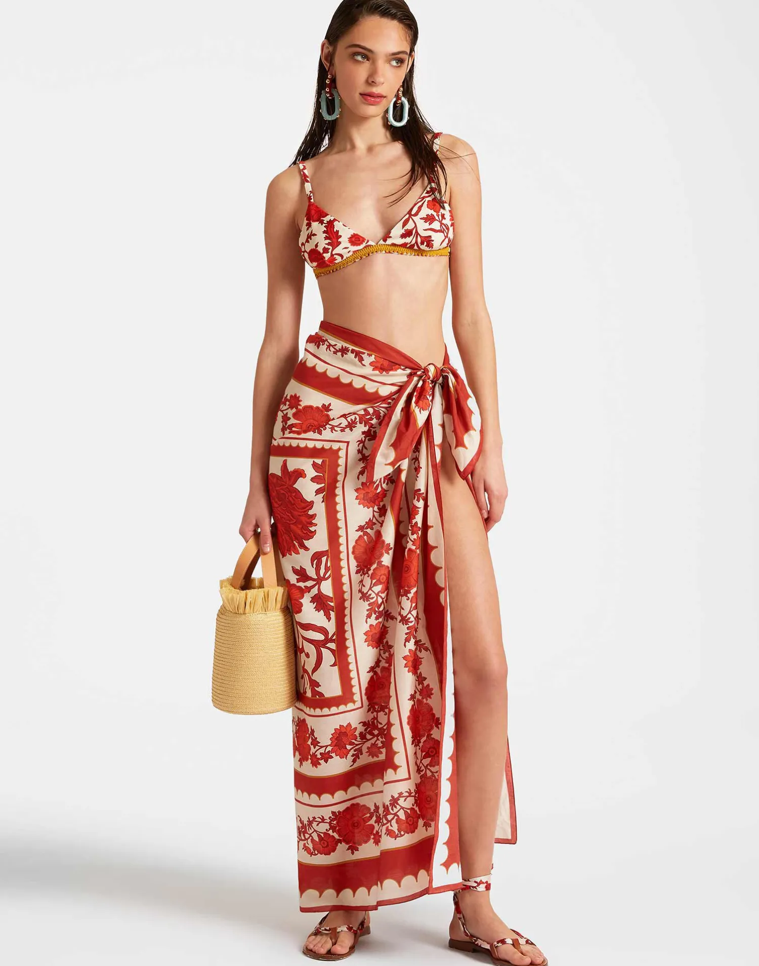 La DoubleJ Moda Mare<PareoDragonflower Placée Red in Silk Voile