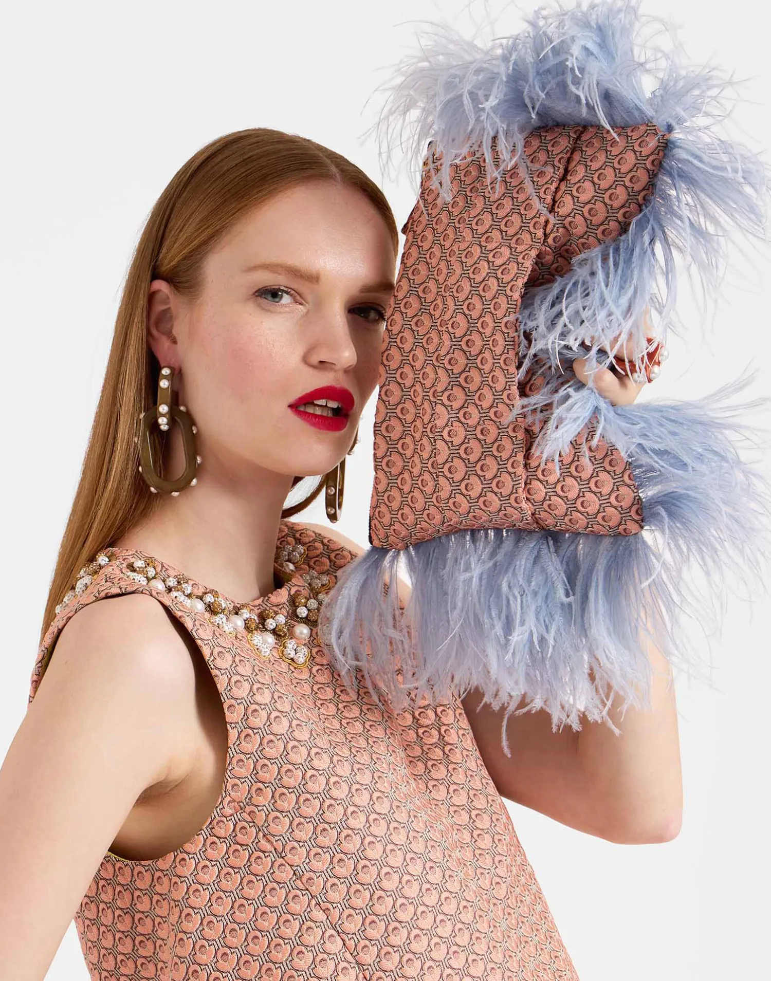 La DoubleJ Borse E Pochettes|Accessories<Party PochetteTulip Pale Pink in Jacquard With Feathers