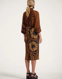 La DoubleJ Gonne<Pencil SkirtBig Blooms Plac&eacute;e Brown in Envers Satin