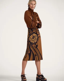 La DoubleJ Gonne<Pencil SkirtBig Blooms Plac&eacute;e Brown in Envers Satin