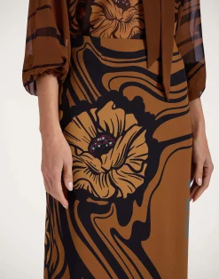La DoubleJ Gonne<Pencil SkirtBig Blooms Plac&eacute;e Brown in Envers Satin