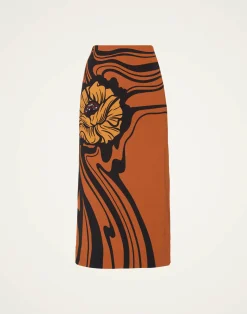 La DoubleJ Gonne<Pencil SkirtBig Blooms Plac&eacute;e Brown in Envers Satin