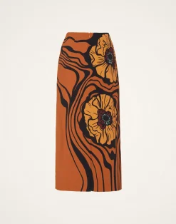 La DoubleJ Gonne<Pencil SkirtBig Blooms Plac&eacute;e Brown in Envers Satin