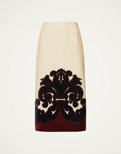 La DoubleJ Gonne<Pencil SkirtCorsini Plac&eacute;e Cream in Cotton Velvet