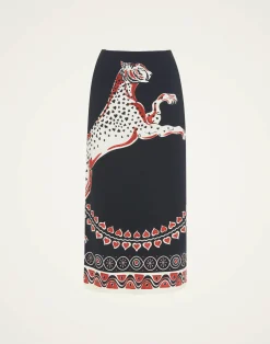 La DoubleJ Gonne<Pencil SkirtGattopardo Placée Black in Envers Satin