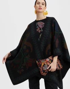 La DoubleJ Capispalla<PonchoGrenadilla Placée Black in Baize Wool