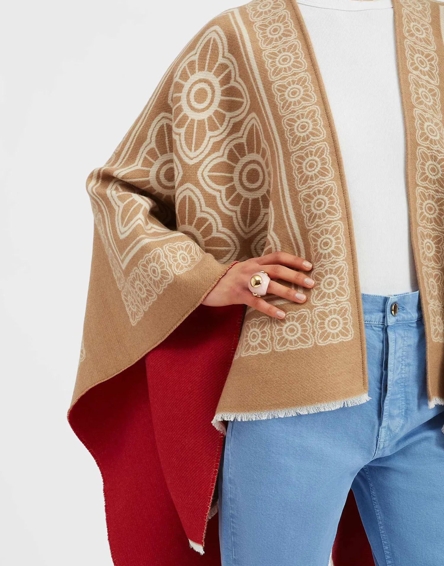 La DoubleJ Capispalla<PonchoMix Tiles Camel in Wool