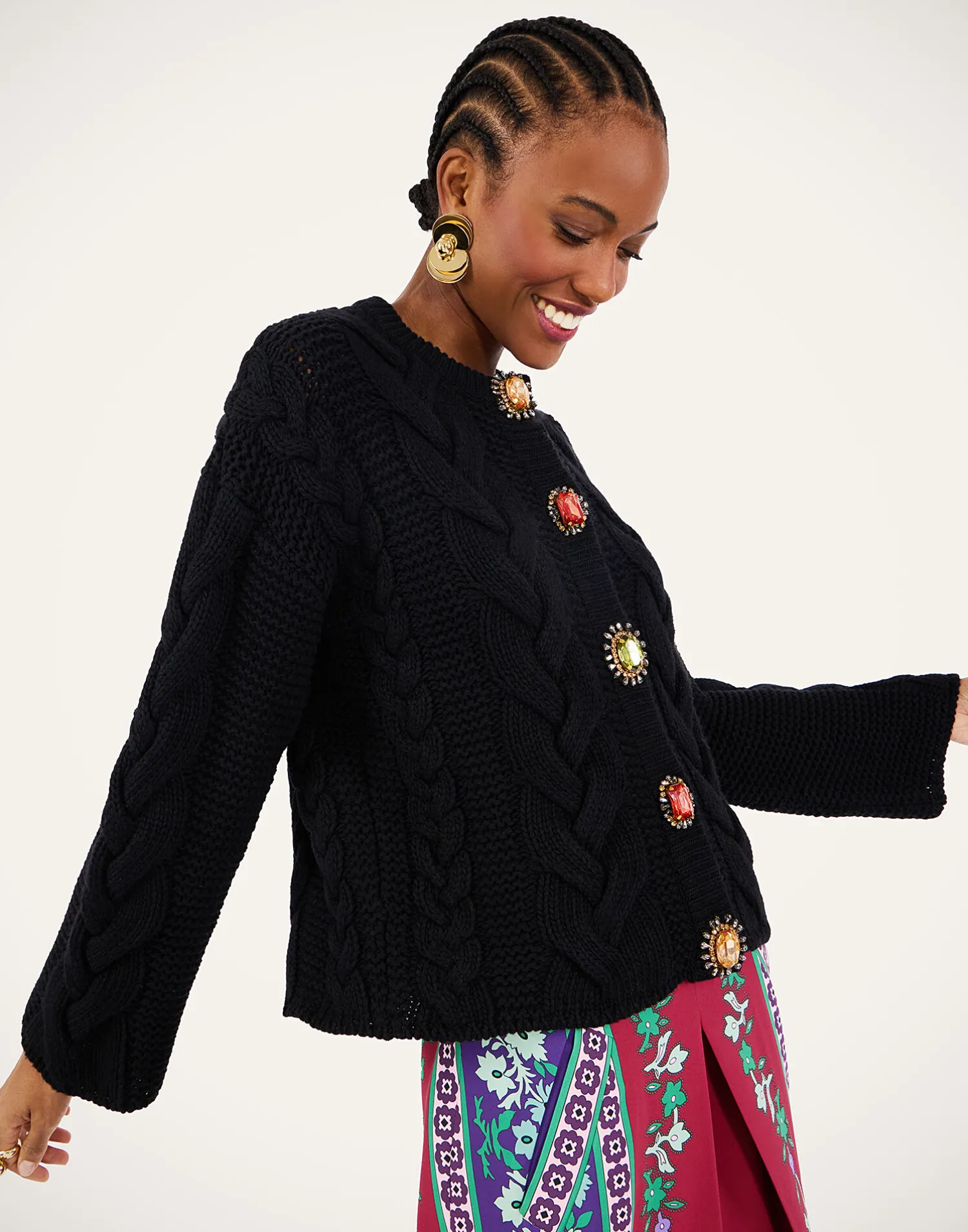 La DoubleJ Party Dressing<Portrait CardiganSolid Black in Chunky Wool