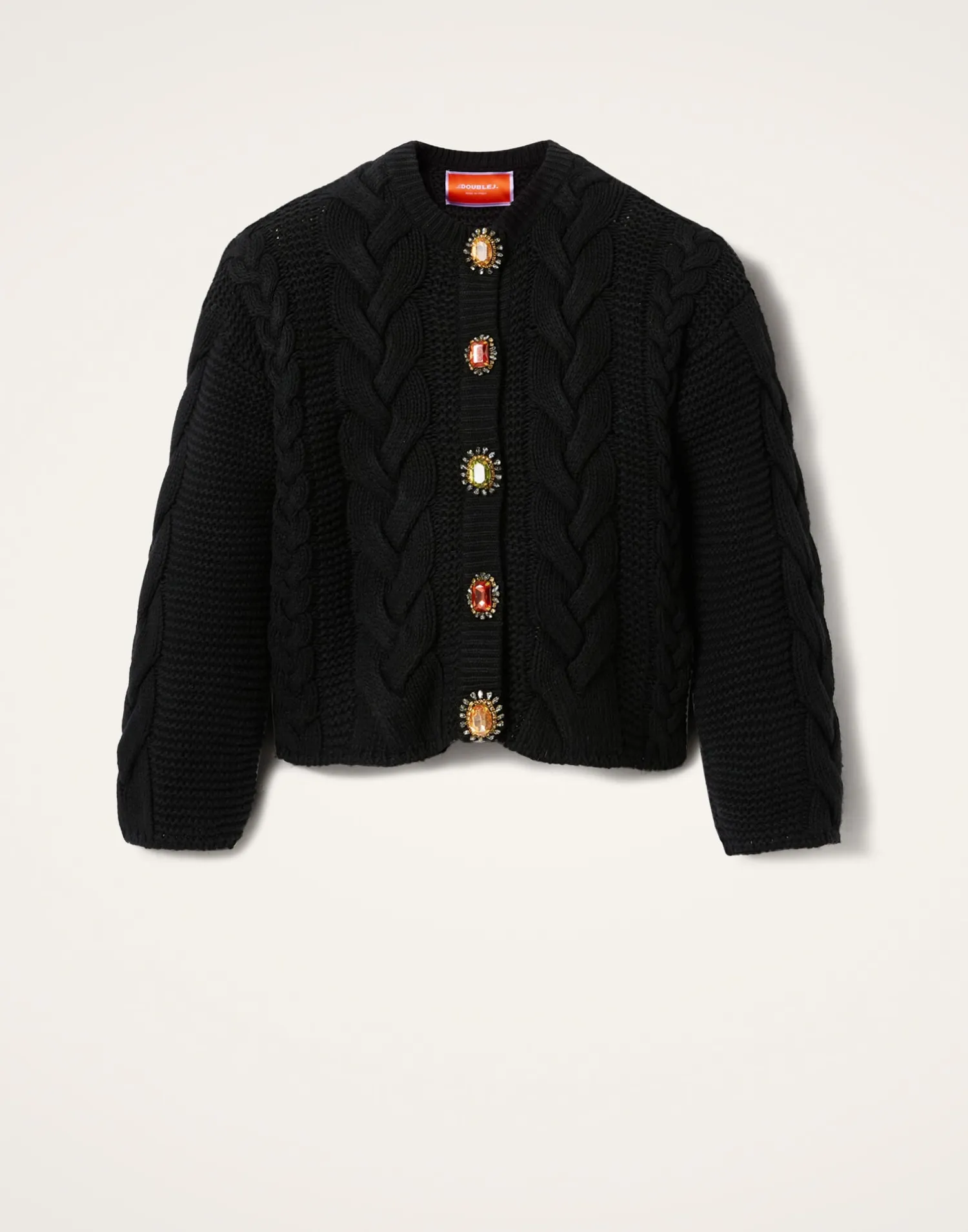 La DoubleJ Party Dressing<Portrait CardiganSolid Black in Chunky Wool