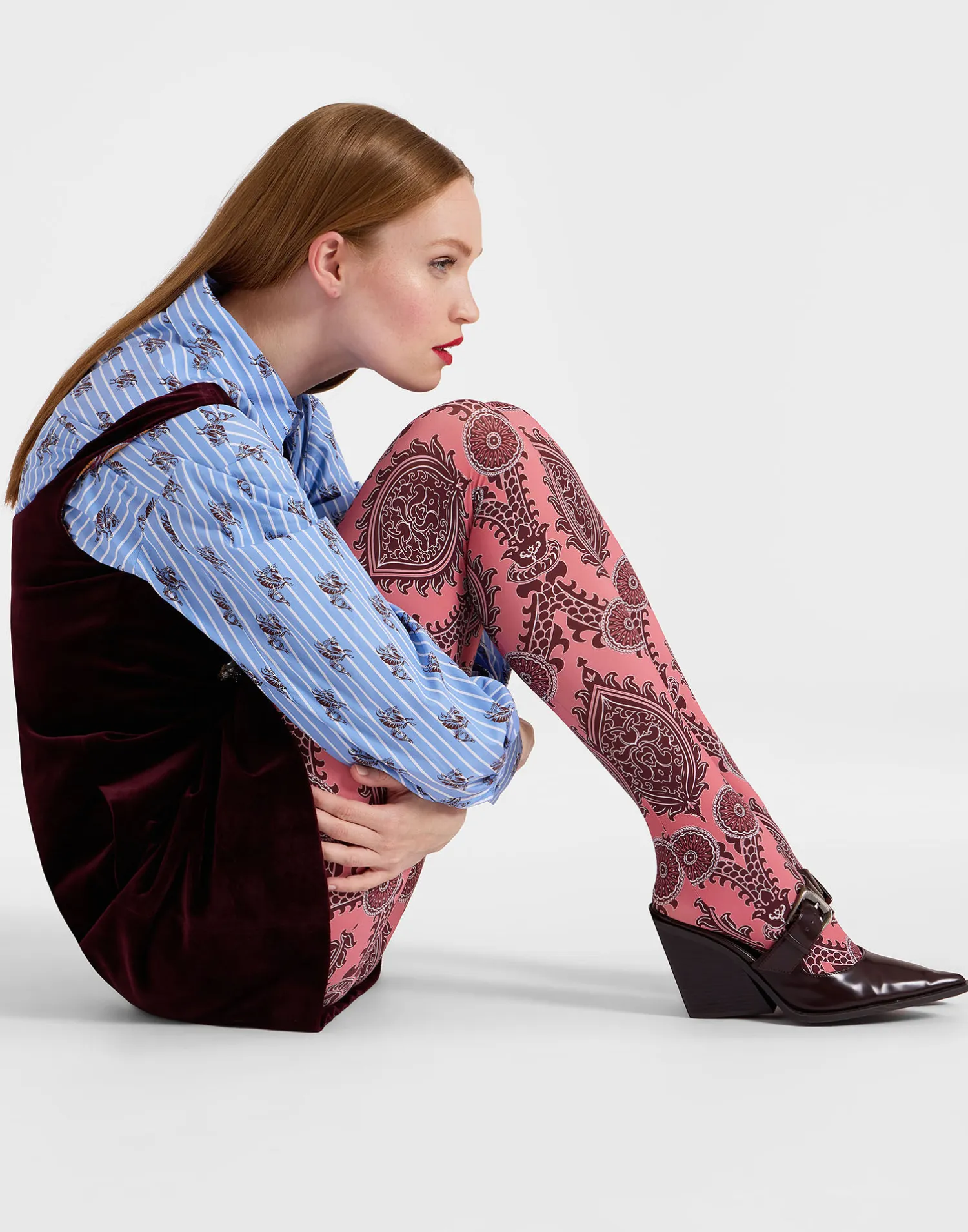 La DoubleJ Piccoli Accessori|Accessories<Printed TightsOltrarno Pink in Stretch Nylon