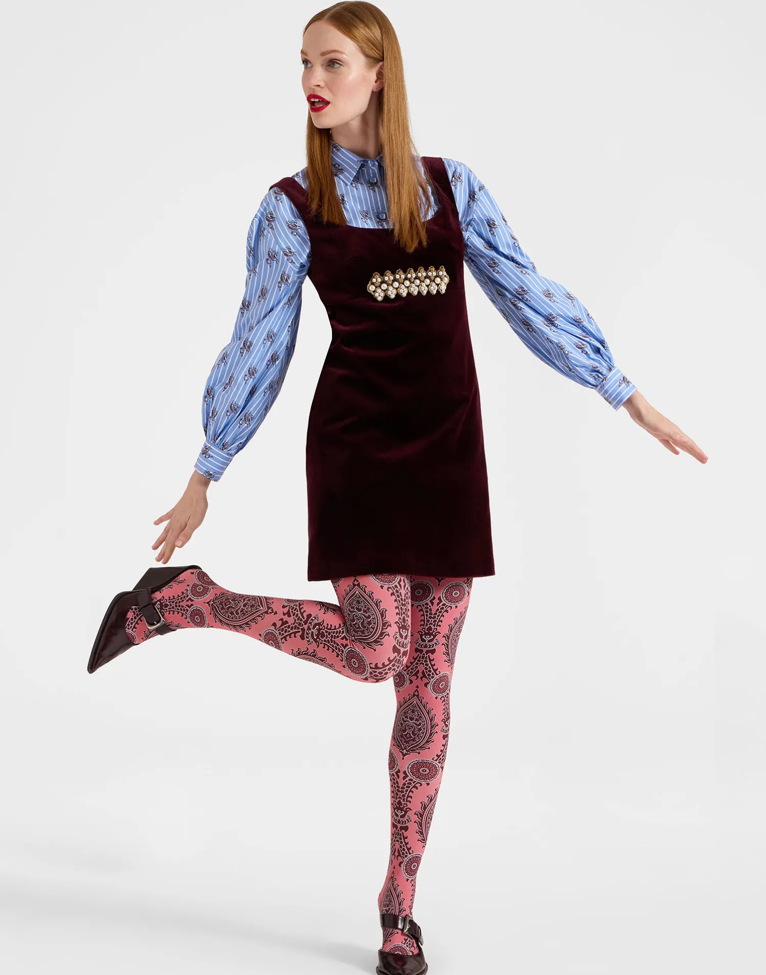 La DoubleJ Piccoli Accessori|Accessories<Printed TightsOltrarno Pink in Stretch Nylon