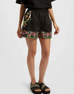 La DoubleJ Pantaloni E Shorts<Pull-Up ShortsBorboni Plac&eacute;e Nero in Cotton Poplin