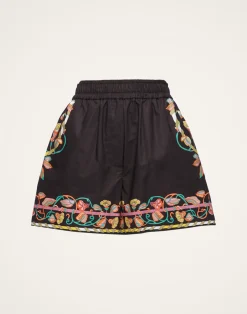 La DoubleJ Pantaloni E Shorts<Pull-Up ShortsBorboni Plac&eacute;e Nero in Cotton Poplin