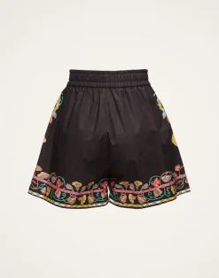 La DoubleJ Pantaloni E Shorts<Pull-Up ShortsBorboni Plac&eacute;e Nero in Cotton Poplin