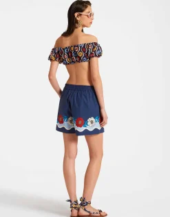 La DoubleJ Pantaloni E Shorts<Pull-Up ShortsWhitsun Plac&eacute;e Blue in Cotton Poplin