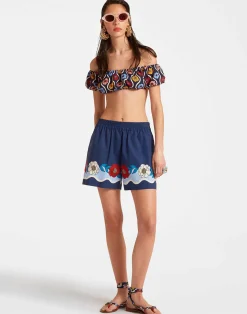 La DoubleJ Pantaloni E Shorts<Pull-Up ShortsWhitsun Plac&eacute;e Blue in Cotton Poplin