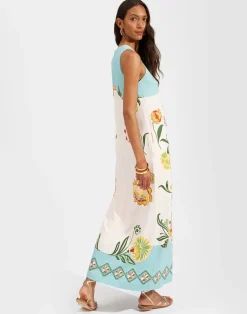 La DoubleJ Vestiti<Racer DressFolk Flowers Azzurro Plac&eacute;e in Viscose Jersey