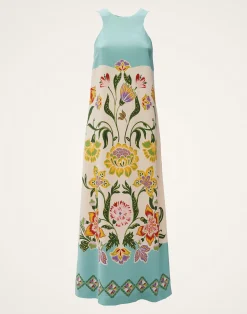 La DoubleJ Vestiti<Racer DressFolk Flowers Azzurro Placée in Viscose Jersey