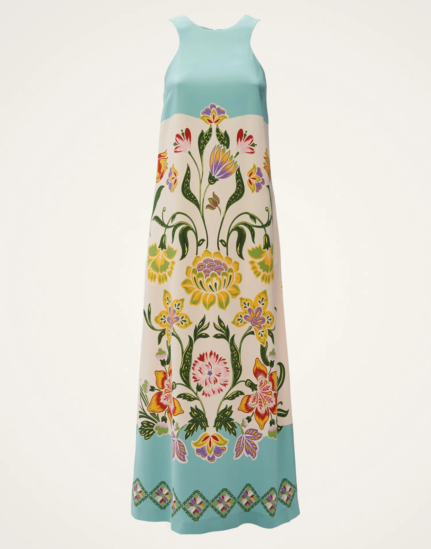 La DoubleJ Vestiti<Racer DressFolk Flowers Azzurro Placée in Viscose Jersey
