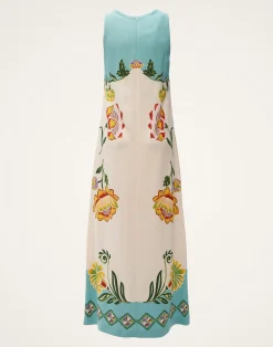 La DoubleJ Vestiti<Racer DressFolk Flowers Azzurro Placée in Viscose Jersey