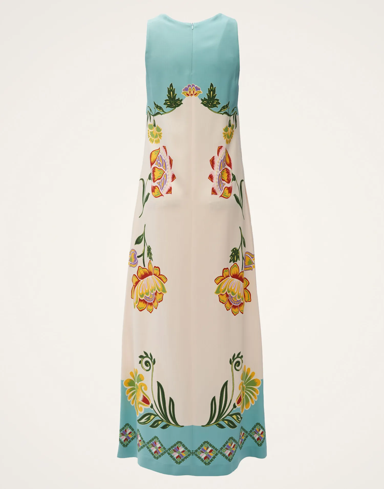 La DoubleJ Vestiti<Racer DressFolk Flowers Azzurro Placée in Viscose Jersey