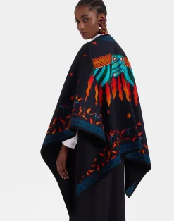 La DoubleJ Capispalla<Reversible PonchoIsis Nero Placée in Baize Wool