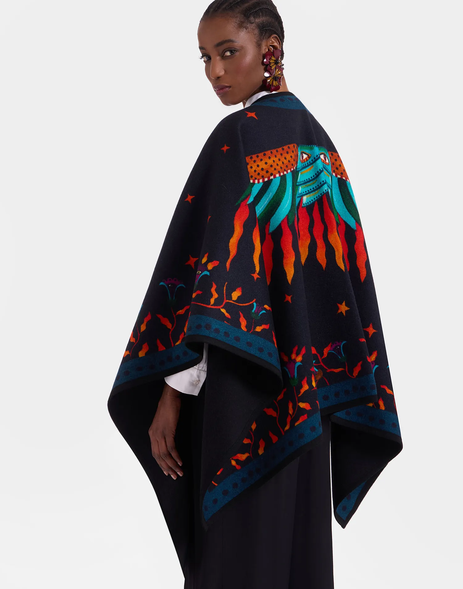 La DoubleJ Capispalla<Reversible PonchoIsis Nero Placée in Baize Wool