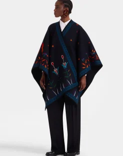 La DoubleJ Capispalla<Reversible PonchoIsis Nero Plac&eacute;e in Baize Wool