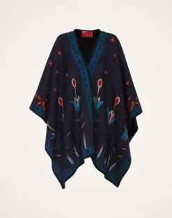 La DoubleJ Capispalla<Reversible PonchoIsis Nero Placée in Baize Wool