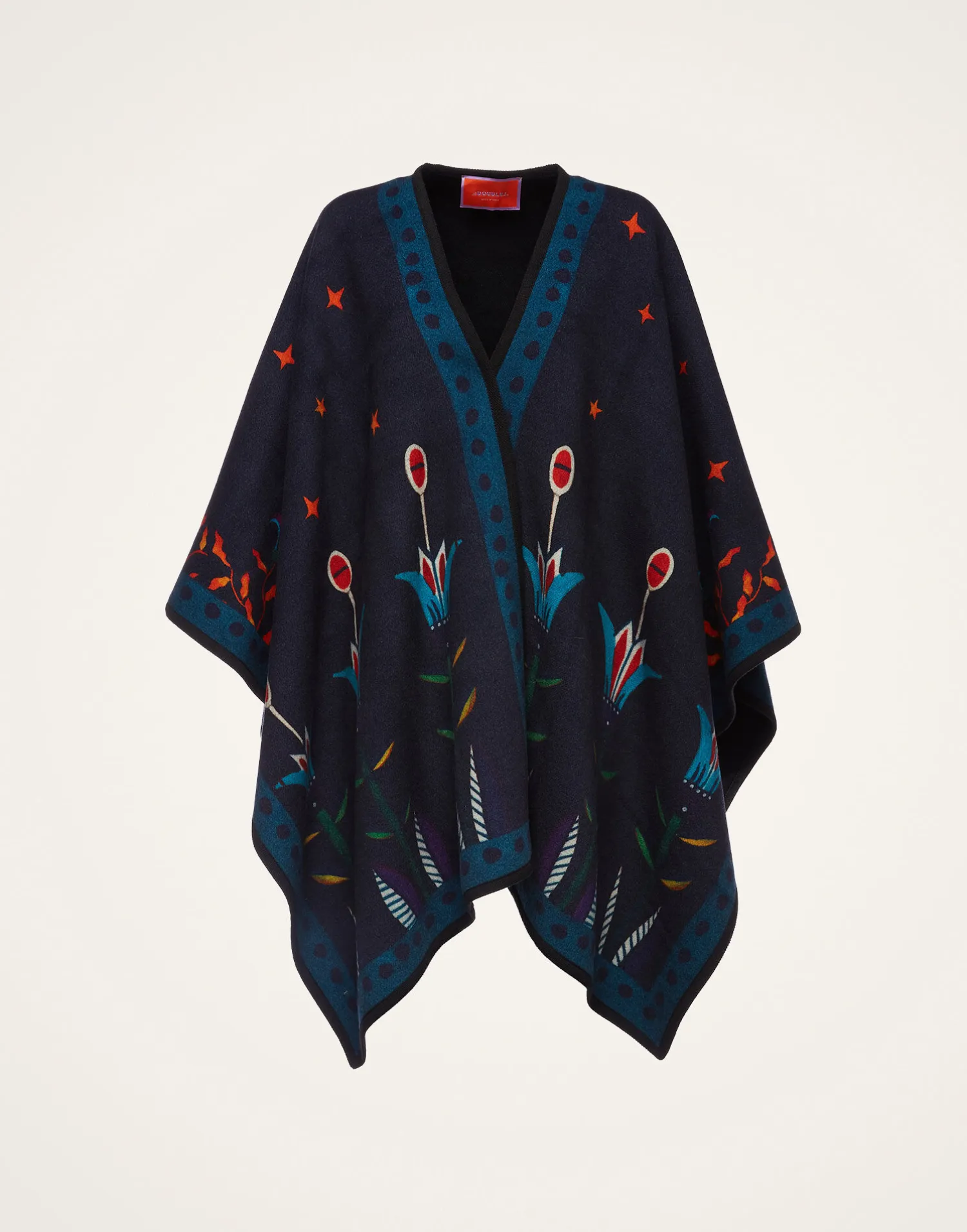 La DoubleJ Capispalla<Reversible PonchoIsis Nero Placée in Baize Wool