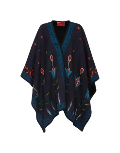 La DoubleJ Capispalla<Reversible PonchoIsis Nero Placée in Baize Wool
