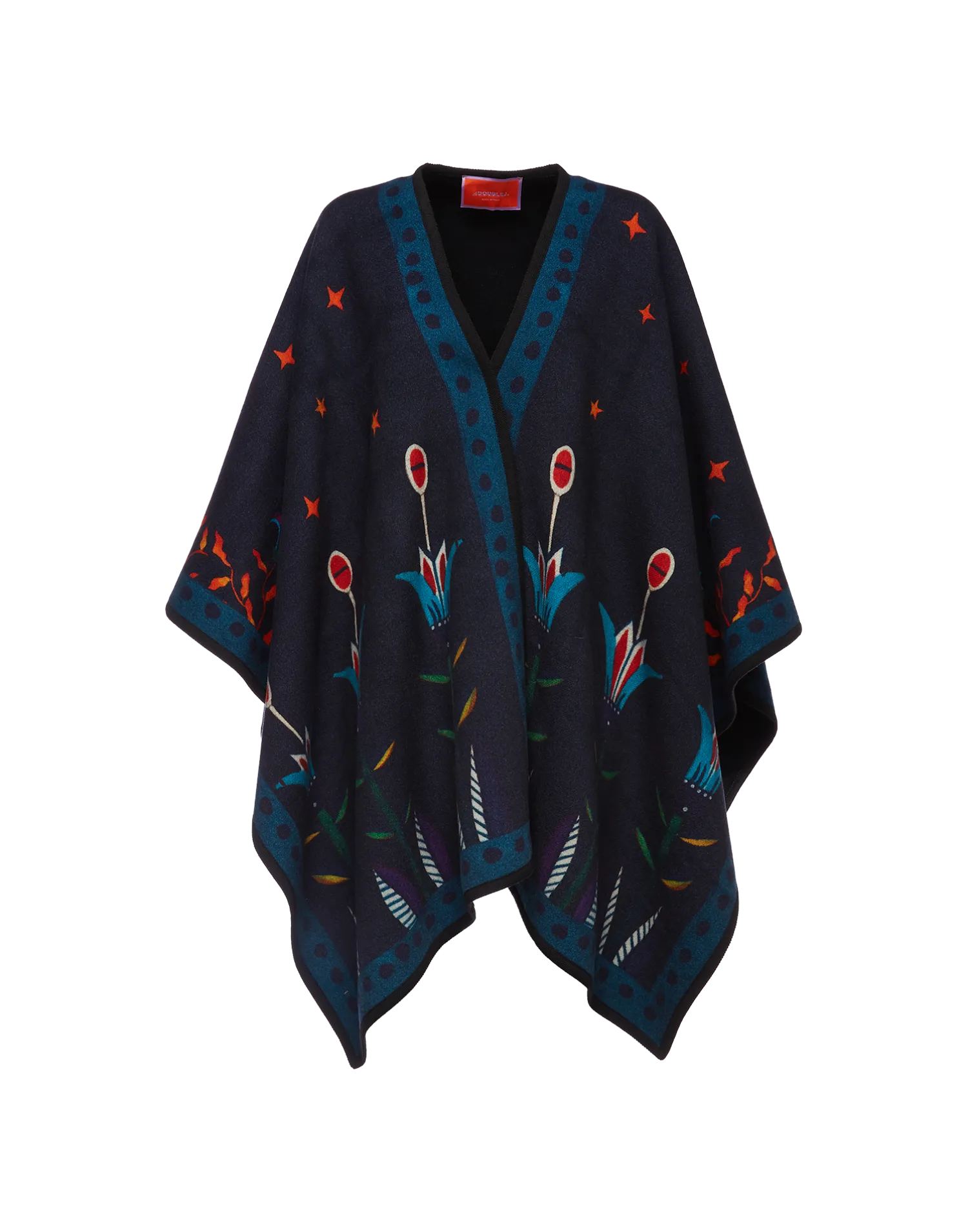 La DoubleJ Capispalla<Reversible PonchoIsis Nero Placée in Baize Wool