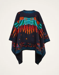 La DoubleJ Capispalla<Reversible PonchoIsis Nero Placée in Baize Wool