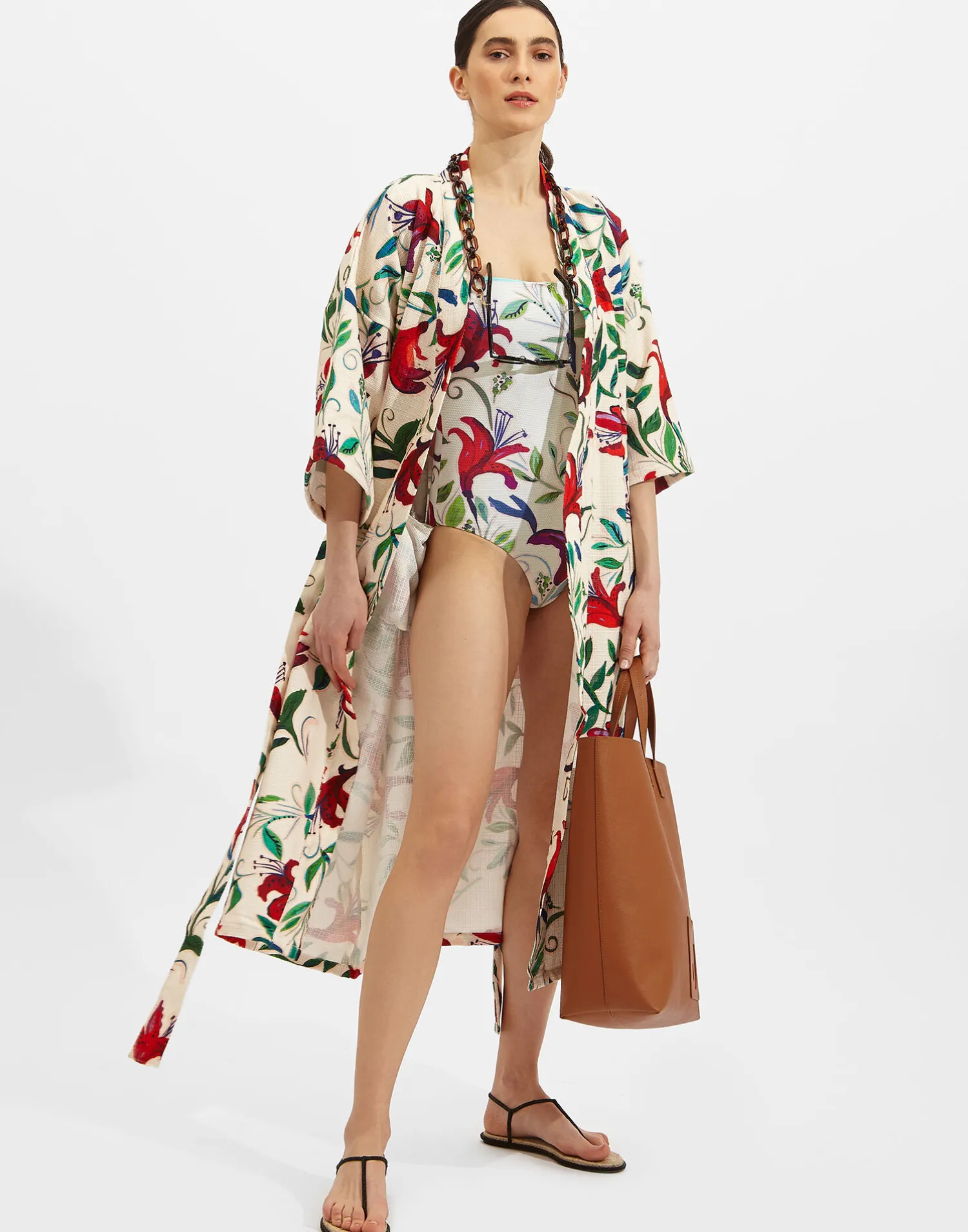 La DoubleJ Loungewear<RobeWhite Lily in Organic Cotton