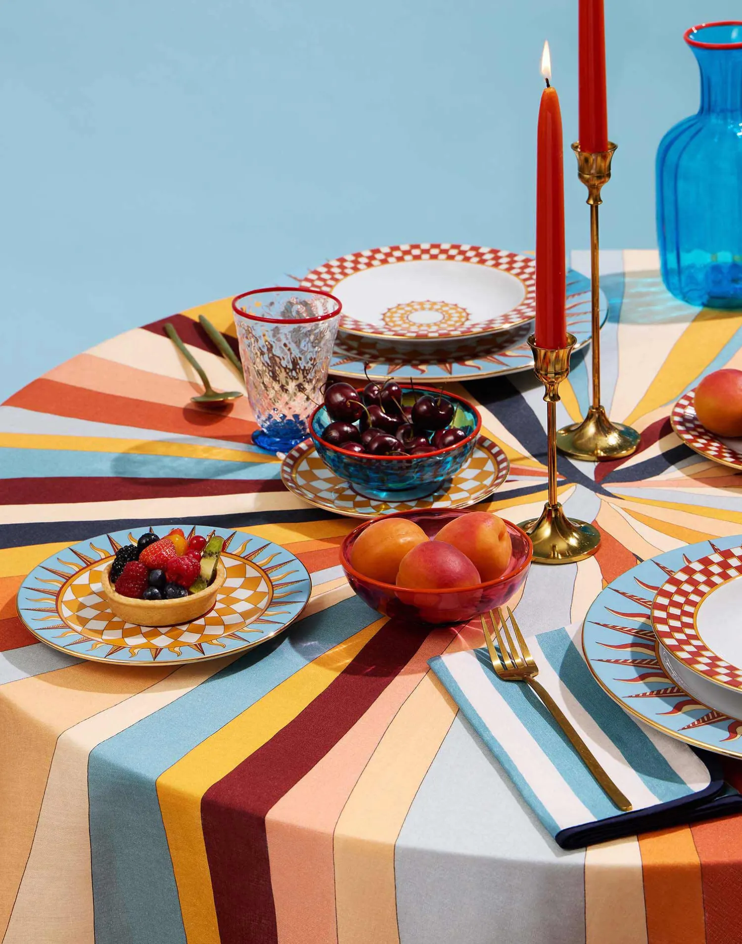 La DoubleJ Tovaglie|Tessili<Round TableclothRainbow Rays Orange in Linen