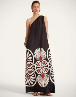 La DoubleJ Vestiti<Roy DressMedallion Plac&eacute;e Black in Silk Twill