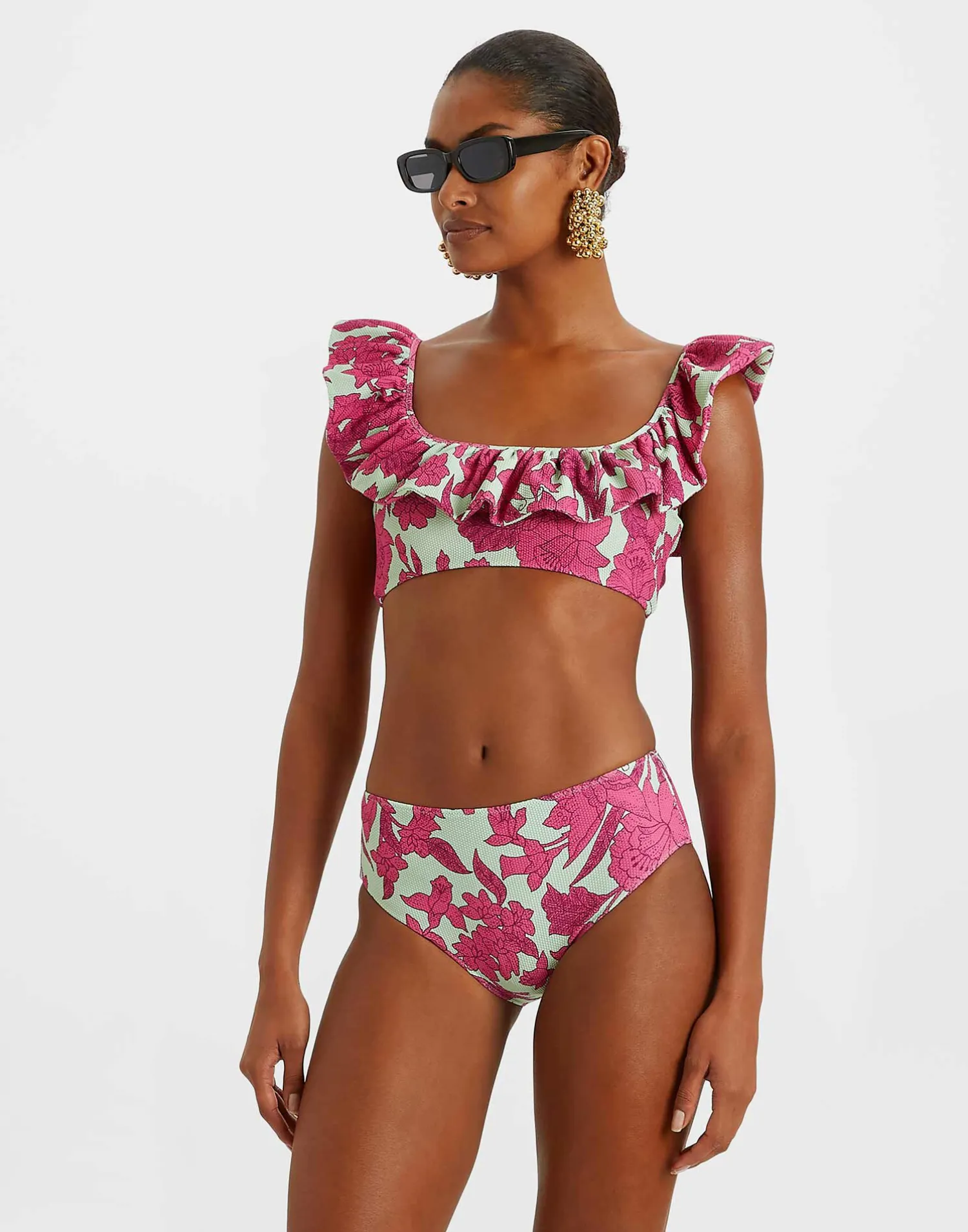 La DoubleJ Moda Mare<Ruffle Bikini TopLilium Purple in Piquet Lycra