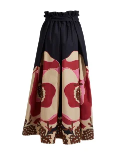 La DoubleJ Gonne<Sardegna SkirtPoppies Fuxia Plac&eacute;e in Popeline Cotton
