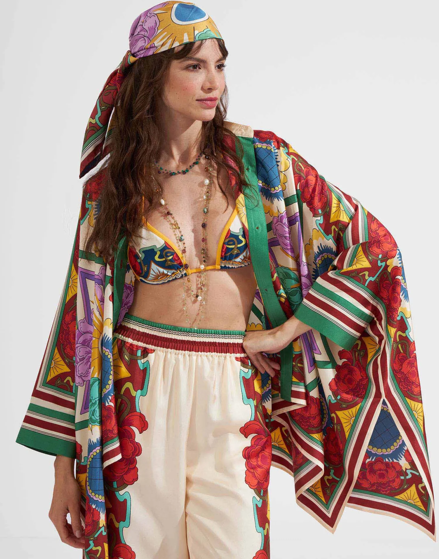 La DoubleJ Foulard E Sciarpe|Accessories<Scarf Double (90X90)Taormina Placée Ivory in Twill Silk
