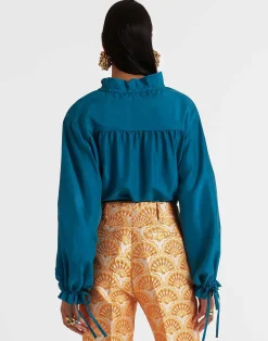La DoubleJ Camicie E Top<Shirt And SassySolid Blue Petrol in Washed Silk