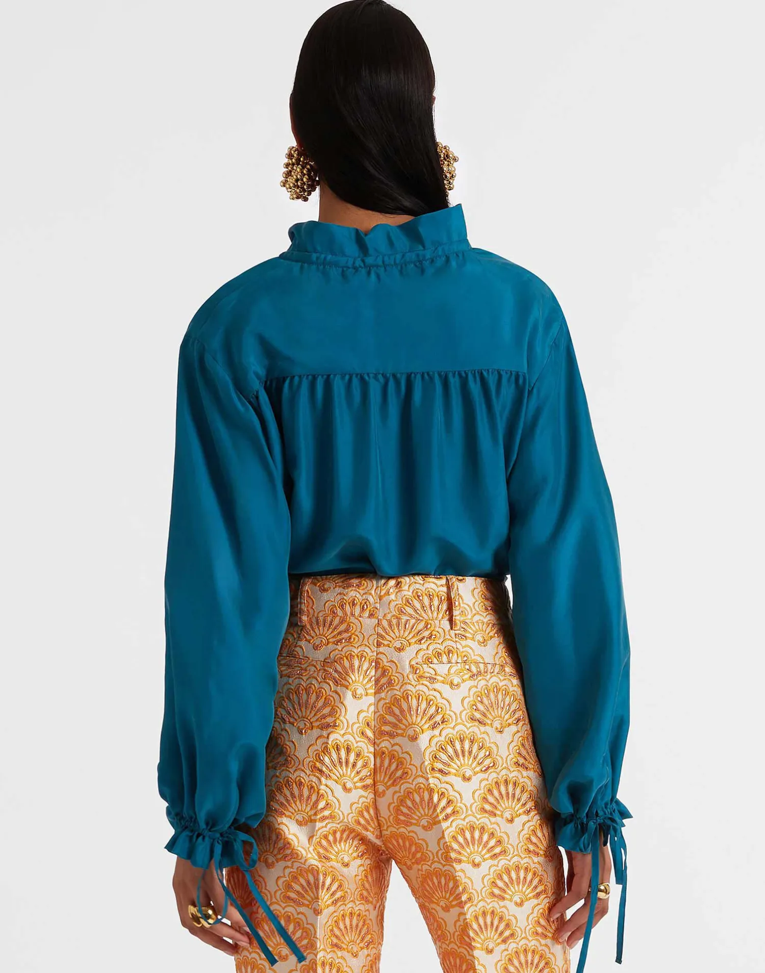 La DoubleJ Camicie E Top<Shirt And SassySolid Blue Petrol in Washed Silk