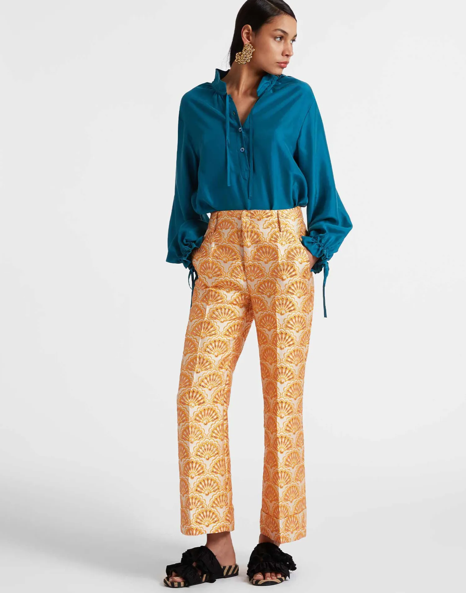 La DoubleJ Camicie E Top<Shirt And SassySolid Blue Petrol in Washed Silk
