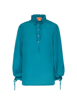 La DoubleJ Camicie E Top<Shirt And SassySolid Blue Petrol in Washed Silk
