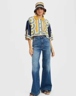 La DoubleJ Camicie E Top<Short ShirtMudejar Placée Blue in Silk Twill