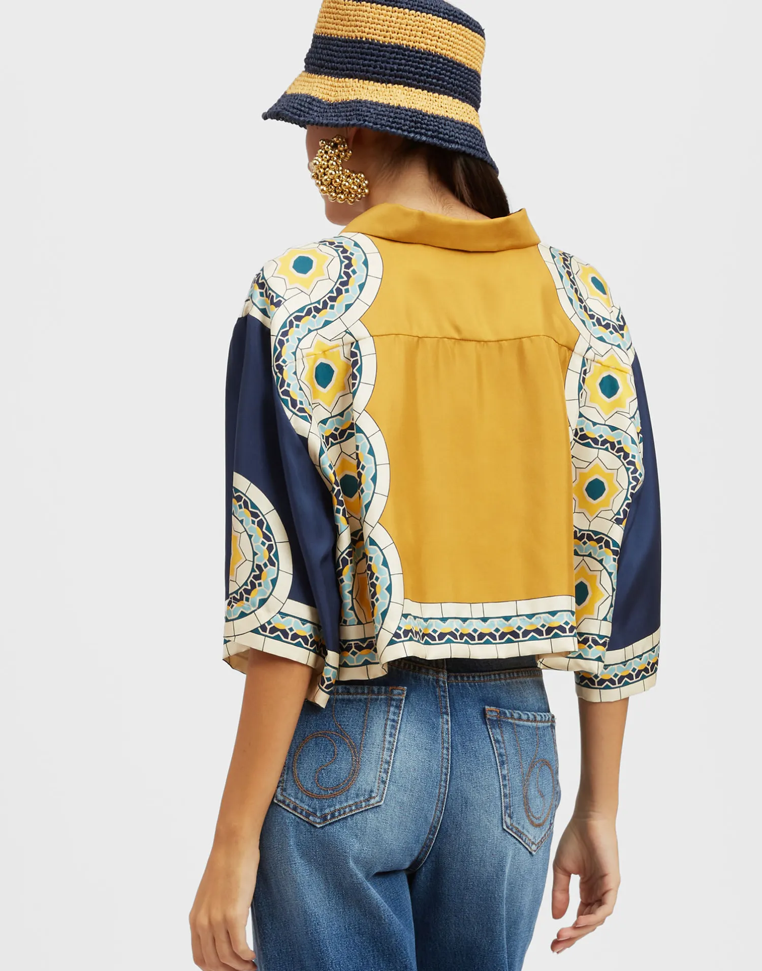 La DoubleJ Camicie E Top<Short ShirtMudejar Placée Blue in Silk Twill
