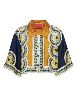 La DoubleJ Camicie E Top<Short ShirtMudejar Placée Blue in Silk Twill