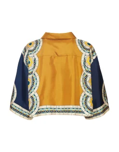 La DoubleJ Camicie E Top<Short ShirtMudejar Placée Blue in Silk Twill